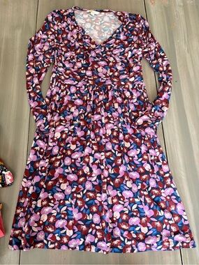 Boden Fit-and-Flare Long Sleeve Dress - Pink, Burgundy, Blue